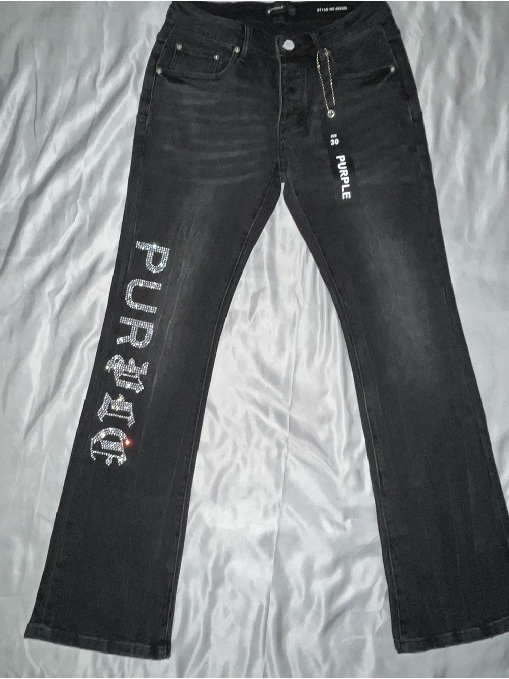Purple brand Black Bootcut Men's Jeans with Crystal 'PURPLE' Side Logo